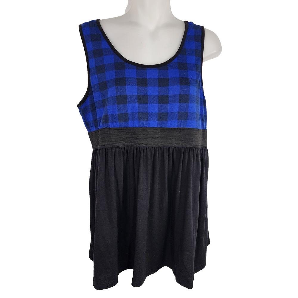Chocolatte Womens Babydoll Top Sleeveless Blue Black Buffalo Plaid L 90s Grunge